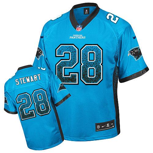Nike Panthers #28 Jonathan Stewart Blue Alternate Men's Stitched NFL Elite Drift Fashion Jersey - Click Image to Close